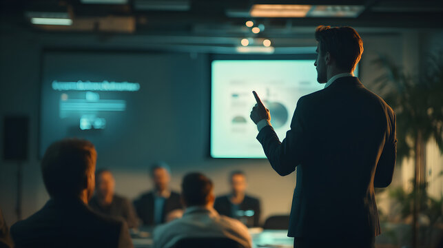 Entrepreneur presenting innovative business idea to investors in conference room