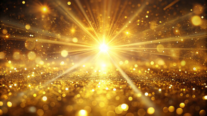 A radiant burst of golden light creates mesmerizing effect, illuminating sparkling background filled with shimmering particles. This enchanting scene evokes sense of wonder and magic