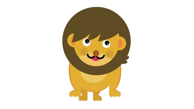 A cute lion cartoon animation. Suitable for animal and wildlife video content. Alpha channel. Seamless looping