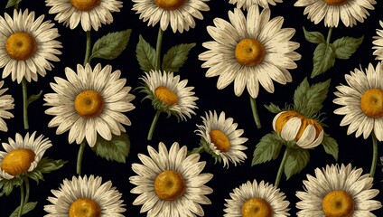 Fototapeta premium Vintage collection of daisy illustrations.