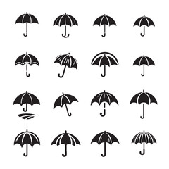 set of umbrellas silhouette vector icon, umbrella collection