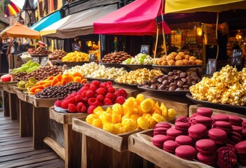 vibrant display delicious snacks lively background featuring variety colors textures, appetizers, colorful, enticing, showcase, appetizing, food, bright