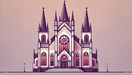 Fototapeta premium Minimalist Vector Illustration of a Gothic Christian Church in Two-Tone Color Schemes