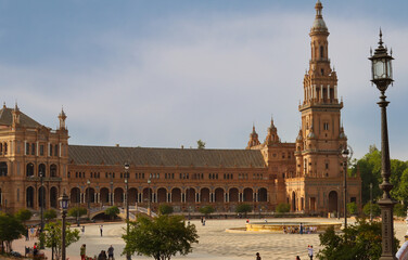 Fototapeta premium Plazia de España Seville Spain Tourist square, in the María Luisa park, in Seville,-