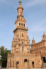 Naklejka premium Plazia de España Seville Spain Tourist square, in the María Luisa park, in Seville,-