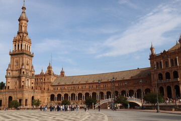 Obraz premium Plazia de España Seville Spain Tourist square, in the María Luisa park, in Seville,-