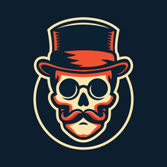 Gentleman Skull in retro colors flat  illustration