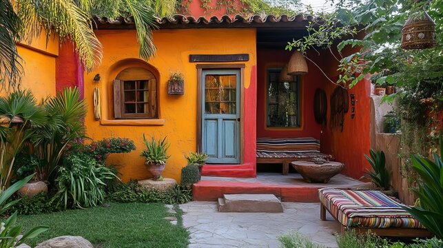 Colorful Mexican home, traditional, rustic achitecture