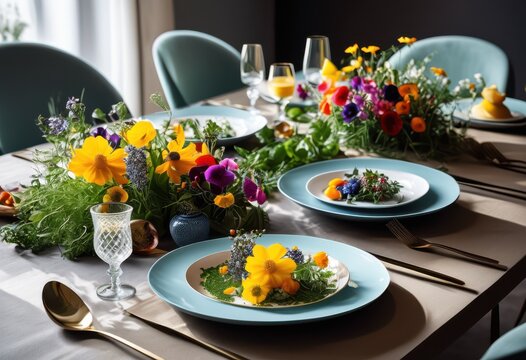 vibrant allergy conscious dishes presented modern dining arrangement colorful tableware fresh ingredients, appetizer, beverage, bowls, bright, contemporary