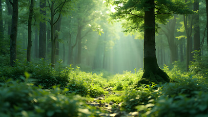 Obraz premium Mystical forest path with natural light 