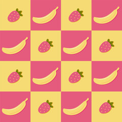 Banana Strawberry Chessboard Seamless pattern