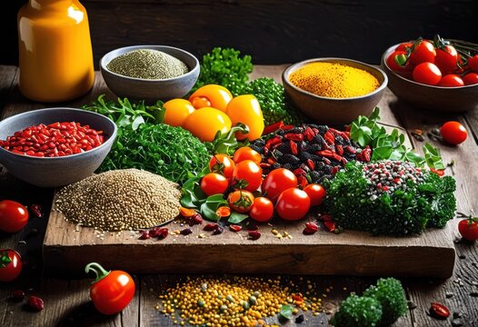 vibrant blend nutrient dense superfoods grains showcasing colorful ingredients healthy dish, avocado, almond, amaranth, barley, beet, berry, broccoli - Powered by Adobe