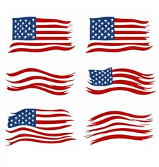 Artistic representations of the American flag with dynamic waves.