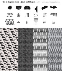 Set of organic lines and shapes - Vector Icons and 4 seamless patterns