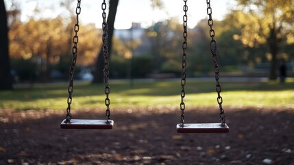An isolated swing set creaking in an empty playground