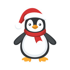 a penguin wearing a Santa hat and scarf illustration