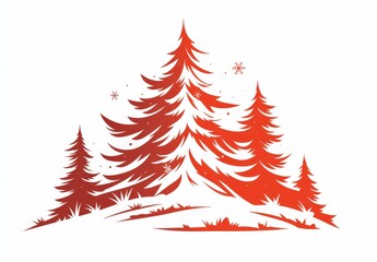 Obraz premium Simple Red Line Art Logo of a Christmas Tree on Transparent Background: Minimalist Clipart Style Design.
