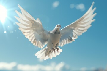 Fototapeta premium Dove Soaring with Wings Open in Blue Sky