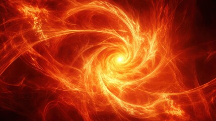 A swirling vortex of fiery light in vivid orange and yellow tones, creating a sense of intense energy and movement. Concept: Power and transformation.