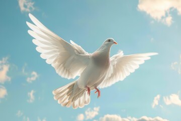 Fototapeta premium Dove Soaring with Wings Open in Blue Sky