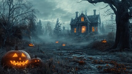 Haunted Halloween landscape. Halloween background.