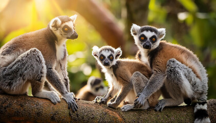 Lemur Catta family group in the wild