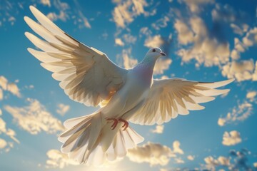 Obraz premium Dove soaring with wings open in the sky