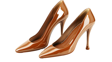 Pair of elegant high heels with a glossy finish, isolated on a white background