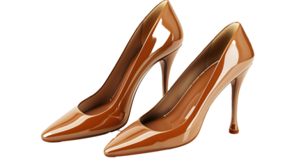 Pair of elegant high heels with a glossy finish, isolated on a white background