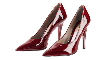 Pair of elegant high heels with a glossy finish, isolated on a white background