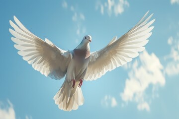 Fototapeta premium Dove soaring with wings open in the sky