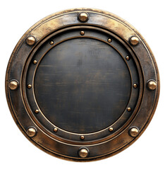 Metal round element with rivets in steampunk style on transparent background PNG