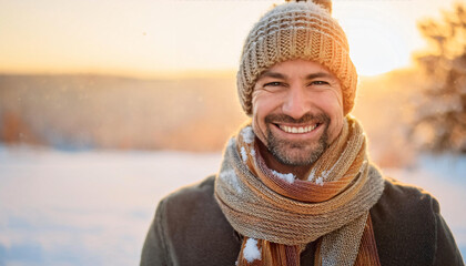 Person in a wool hat and thick scarf smiling in cold weather