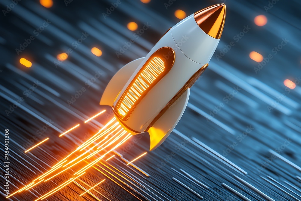 Aufkleber rocket launch with glowing lines, symbolizing rapid startup growth in a business accelerator