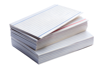 Stack of lined index cards isolated on transparent background