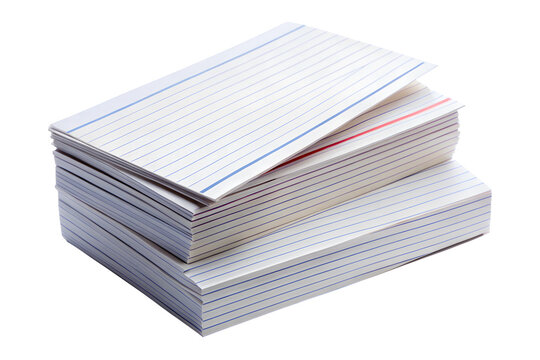 Stack of lined index cards isolated on transparent background
