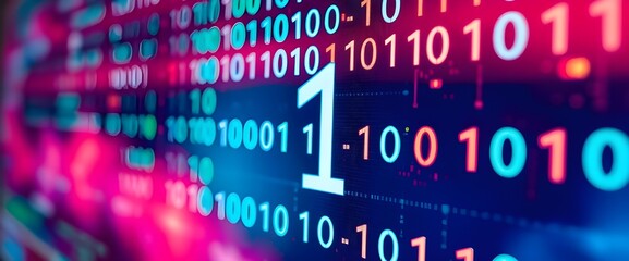 Obraz premium The screen’s vibrant colors and the detailed textures screen displaying abstract Binary code is only 0 and 1. 