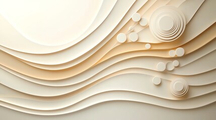 Abstract lines and circles in soft tones representing rhythmic waves, digital minimalist art, soothing visual pattern