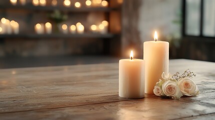 Candle flames flickering rhythmically in a darkened room, warm glow, meditative ambiance