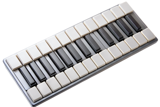 Close-up of mini keyboard for music production on transparent background