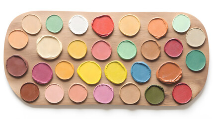 A wooden board with many different colored circles on it