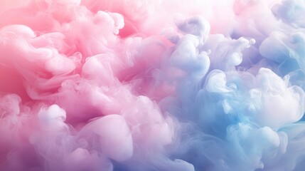 Fototapeta premium Soft pink and blue smoke clouds swirling together in a dreamy, abstract pattern. Concept: Tranquility and balance of colors.
