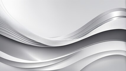 A sleek, modern abstract design featuring flowing silver waves and gradients.