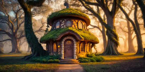 Obraz premium Beautiful fairytale house - acorn, mysterious forest