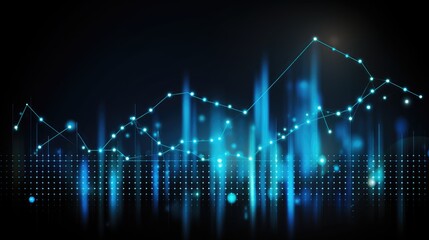 Abstract blue graph on black background with glowing lights.