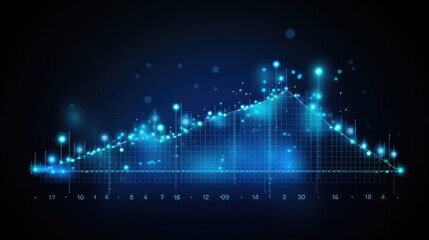 Abstract glowing line graph on a dark blue background with a grid pattern and numeric scale.