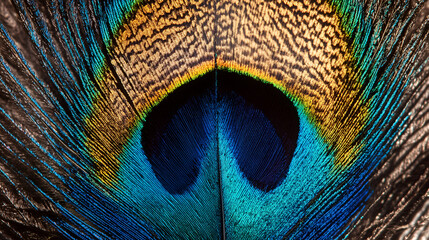 Obraz premium Close-Up of a Peacock Feather's Bright Blue and Green Eyespot, Capturing Nature’s Elegance and Intricacies in Stunning Detail, Perfect for Art and Design Projects