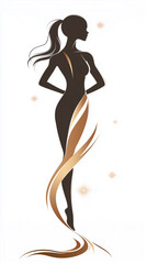 Elegant Silhouette of a Woman With Flowing Hair Dressed in an Abstract Golden Gown Design