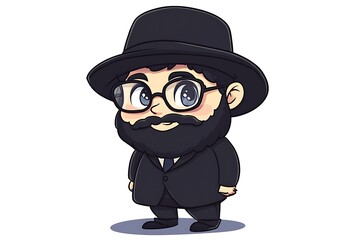 Cartoon Illustration of a Jewish Man Wearing a Hat and Glasses