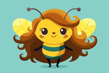 Cute bee with long hair vector art illustration and different solid color backgrounds. 